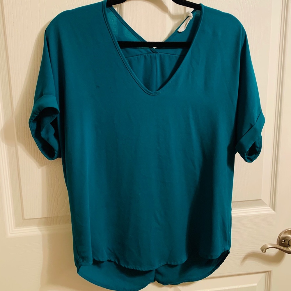 Lush Cuff Sleeve Woven Tee